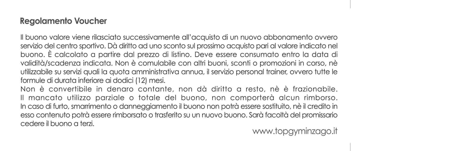 Fac-simile retro del voucher cashback di Top Gym