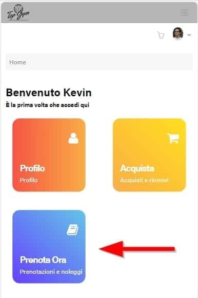 Clicca su "Prenota ora" nella tua dashboard della web app prenotazioni