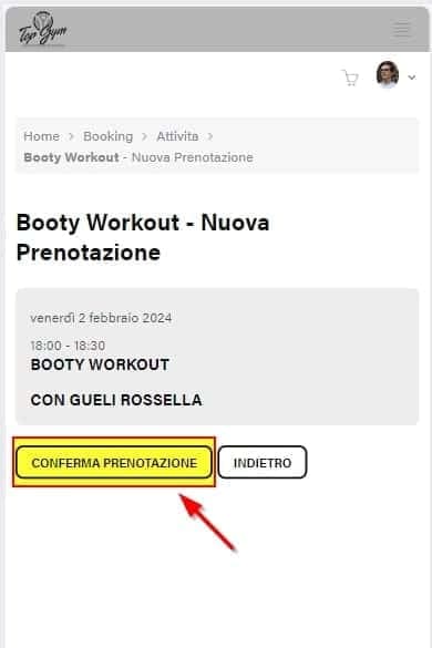 Premi il bottone "Conferma prenotazione" della web app prenotazioni