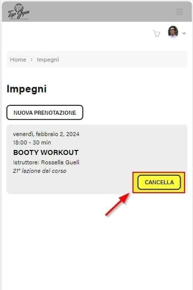 Premi "Cancella" per annullare una prenotazione già attiva nella web app prenotazioni